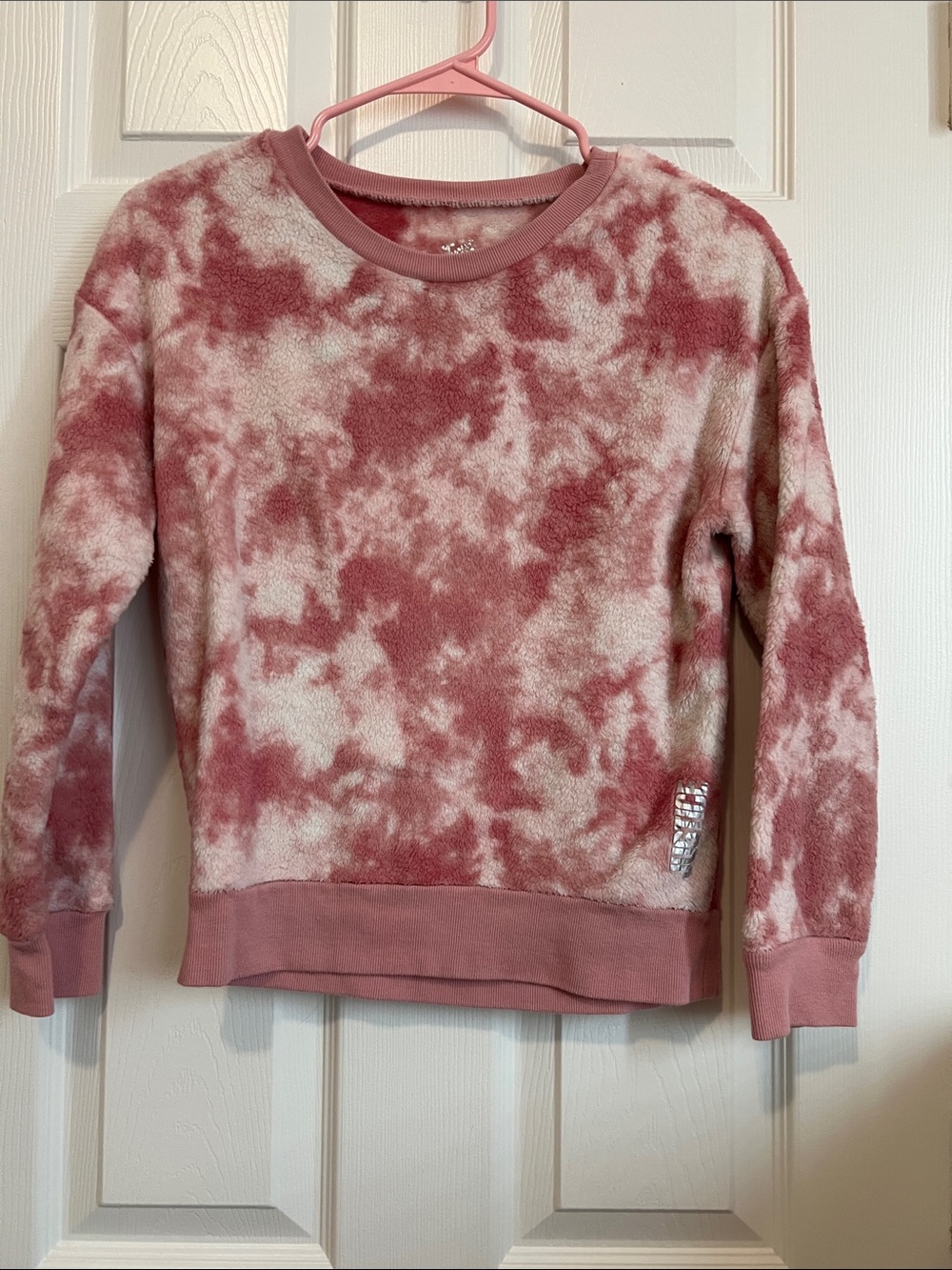 Justice Pink and Cream Tie-Dye Plush Crew Sweatshirt